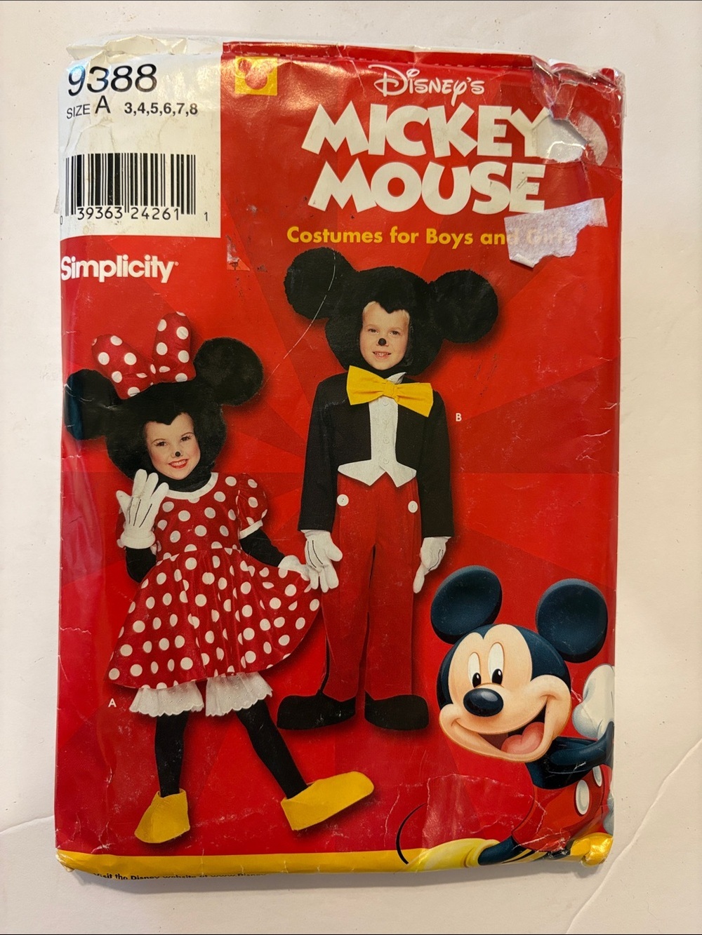 Simplicity 9388 VTG Disney Mickey & Minnie Halloween child’s costume pattern